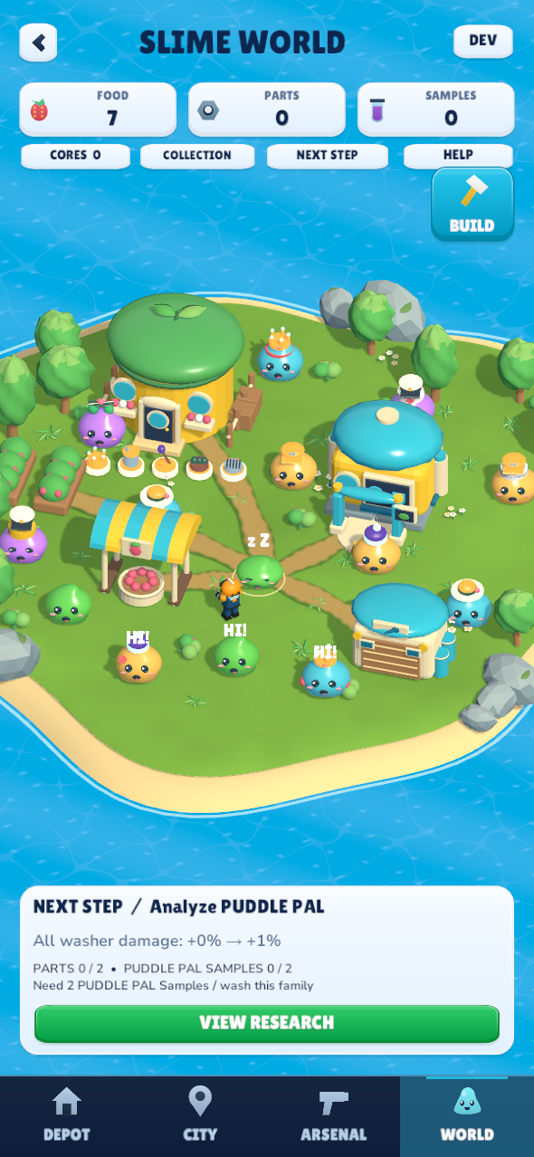 Slime World: friendly slimes living around colourful buildings on their own island